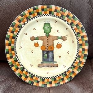 Frankenstein with Pumpkin Banner Salad Plate - Sakura Debbie Mumm Halloween